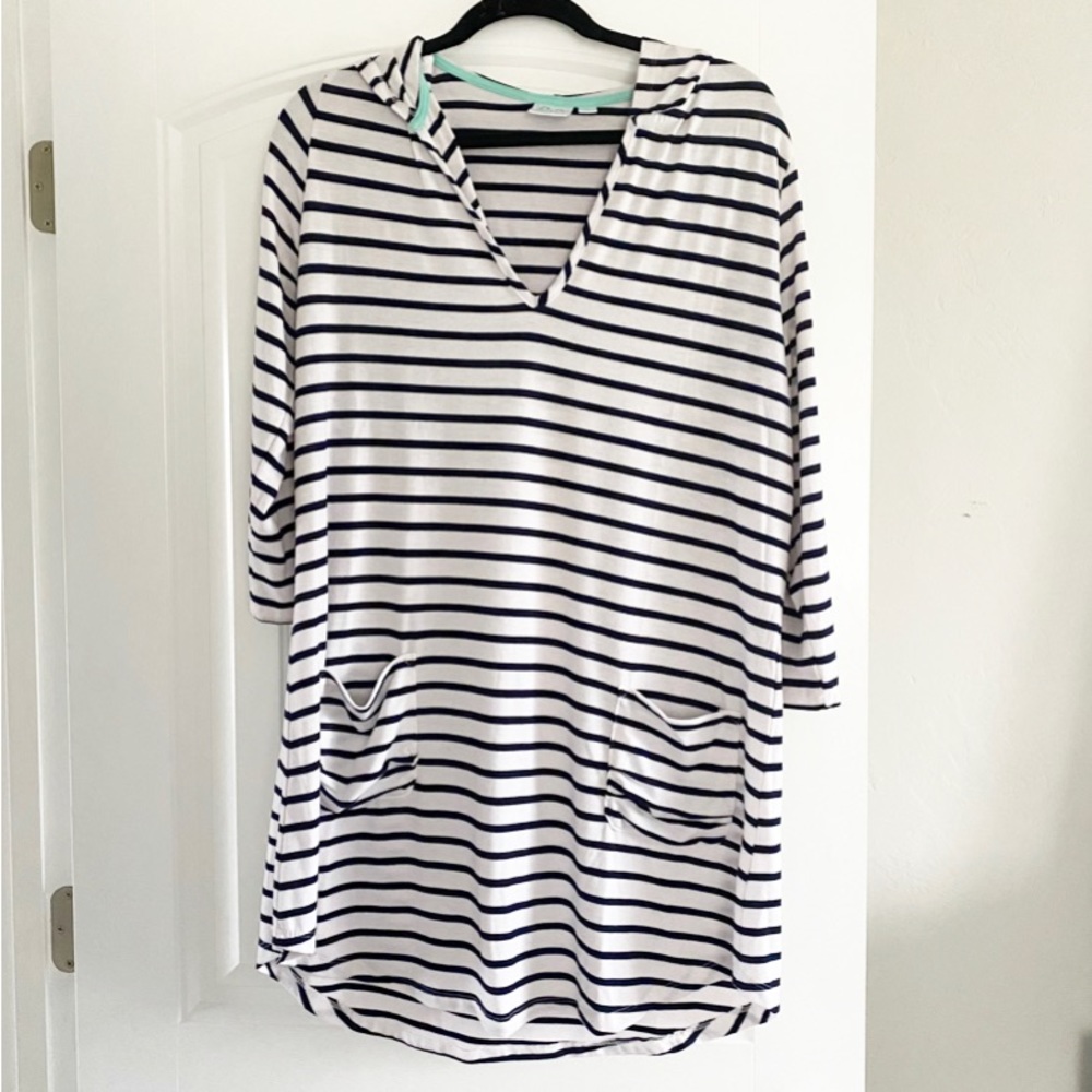 Striped Beach Coverup with hood and Pockets